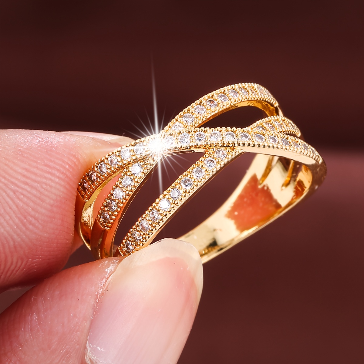 Line Crossing Women's Ring with Synthetic Zirconia